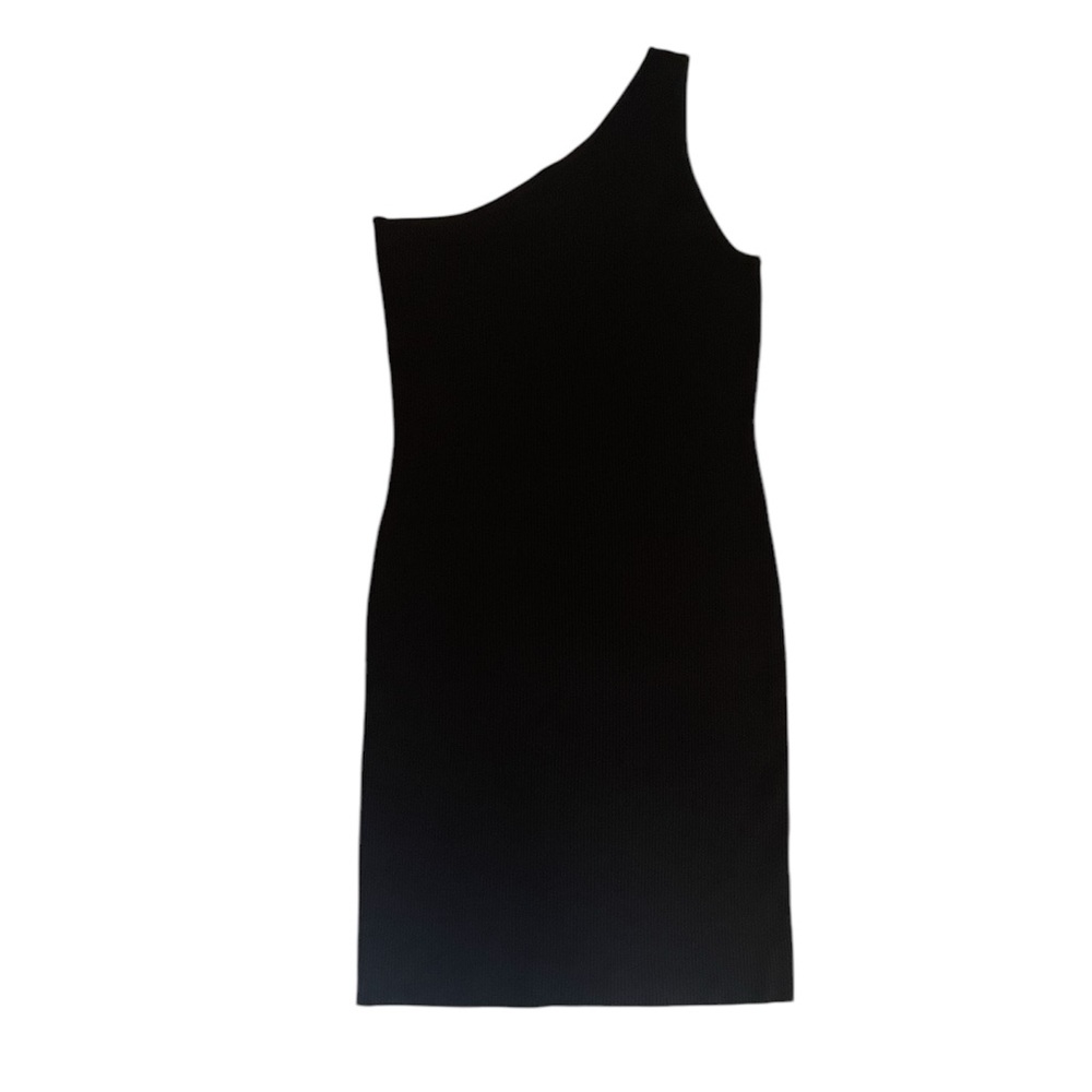 HOUSE OF HARLOW Black One Shoulder Body-con Ribbed Knit Sweater Dress NWT